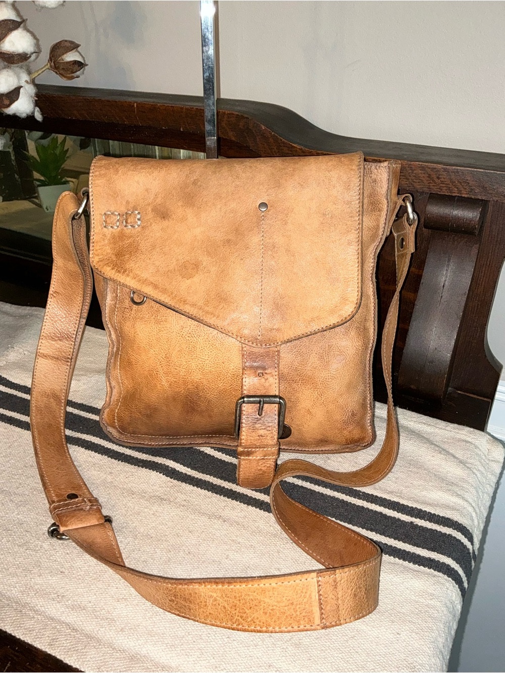 Bed Stu Leather Venice Beach Crossbody Tan Rustic Retail $240